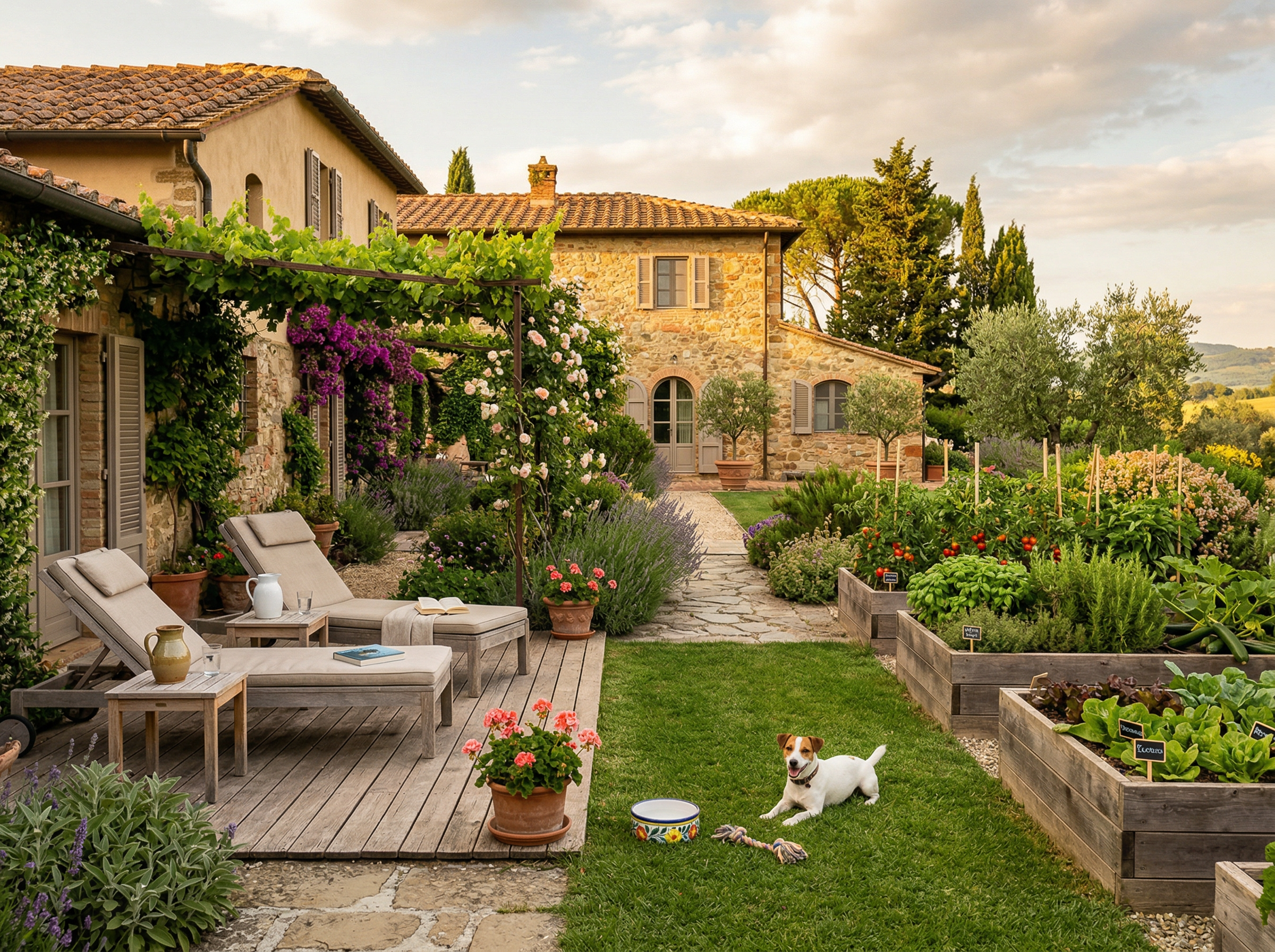 Spazio esterno con orto e area pet — progetto Precise Real Estate
